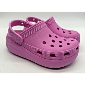 Crocs Mega Crush Clogs Juniors 1 J1 Platform Pink Wedge Kids Youth Slip On